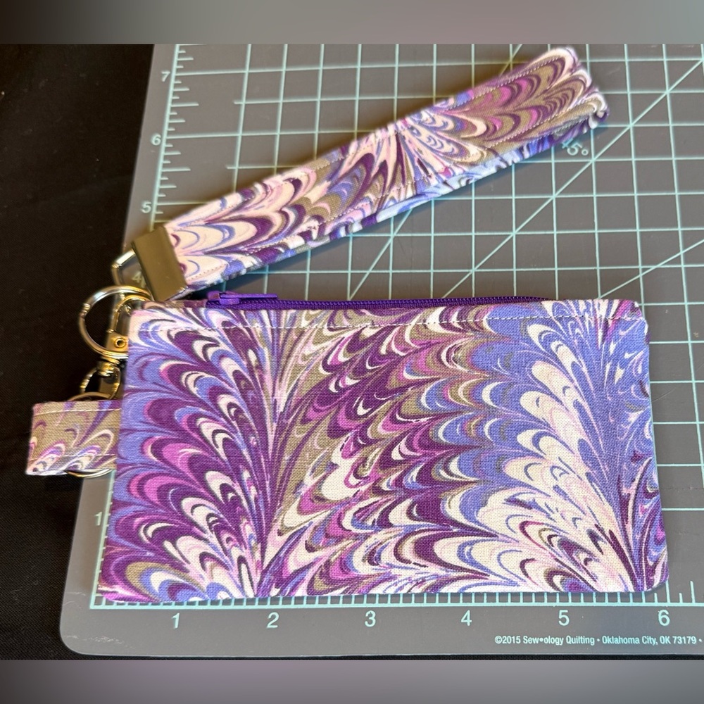 Purple Swirl Coin Purse Wristlet Keychain Set